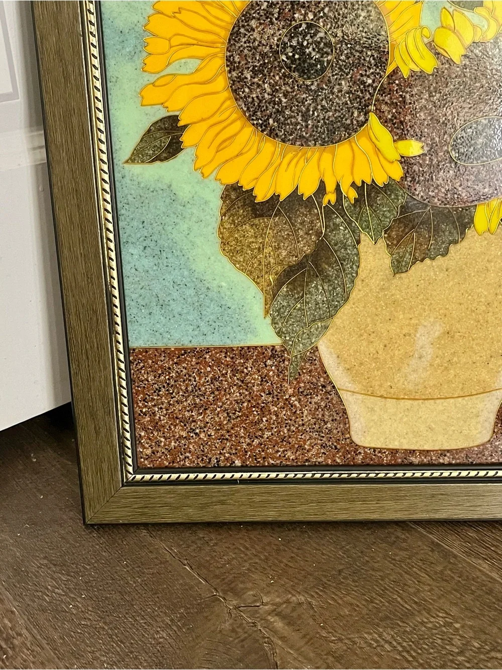 Vintage Ceramic Tile Art Arrangement Of Three Sunflowers In Vase 17/21 Inches